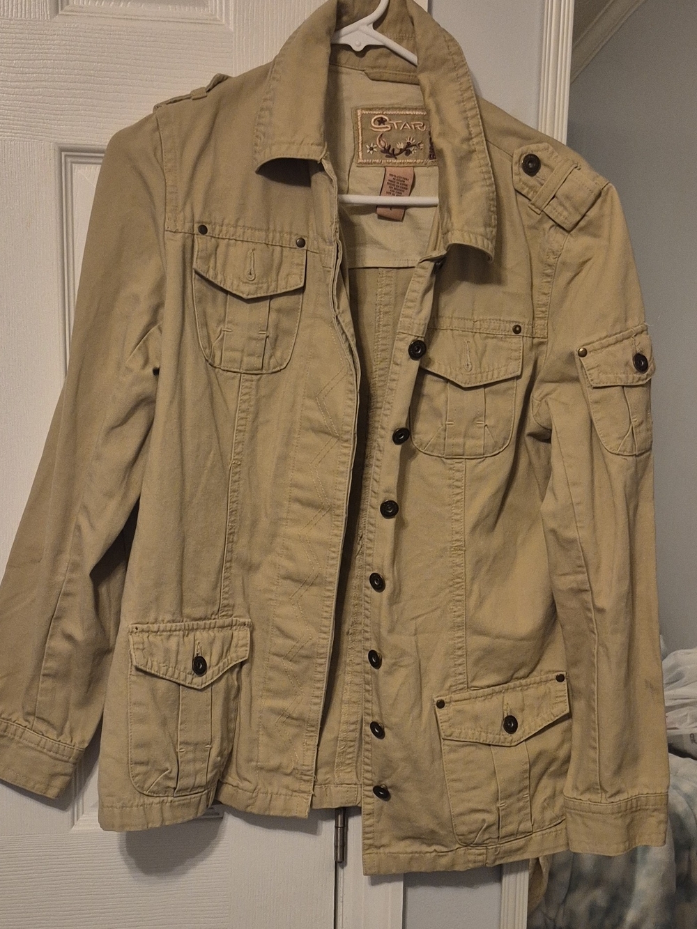 Women's Beige Utility Field Jacket with Button Front